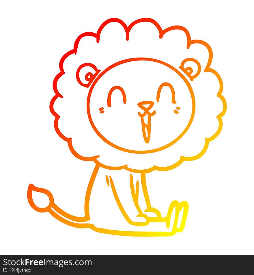 warm gradient line drawing of a laughing lion cartoon sitting