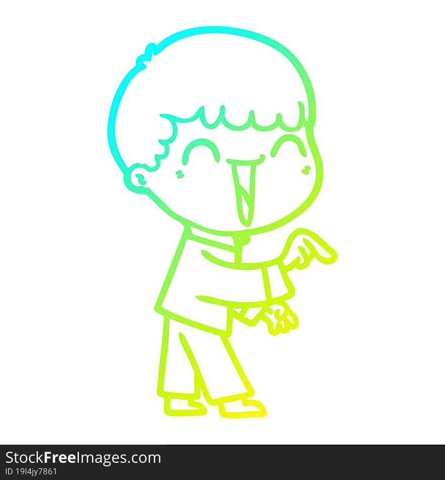 cold gradient line drawing of a cartoon happy man