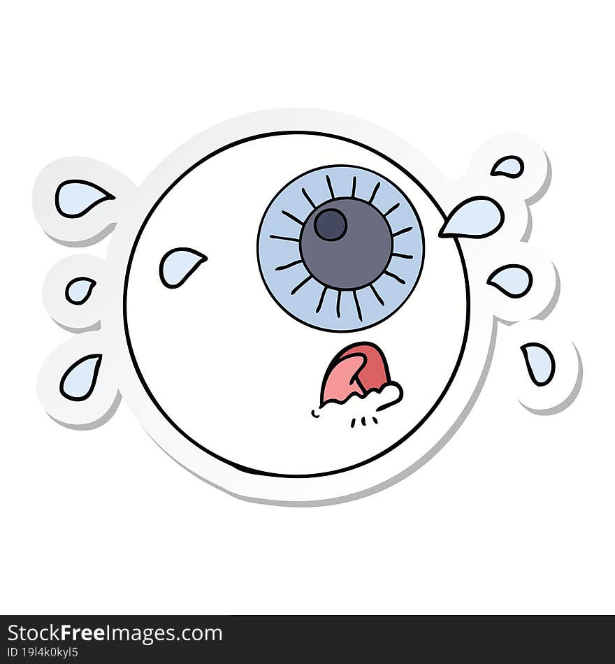 Sticker Of A Cartoon Eyeball Crying