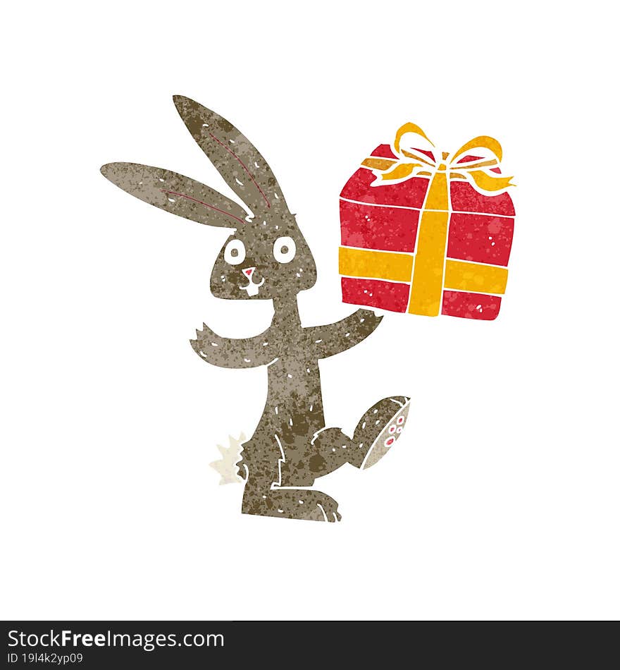 cartoon rabbit with christmas present