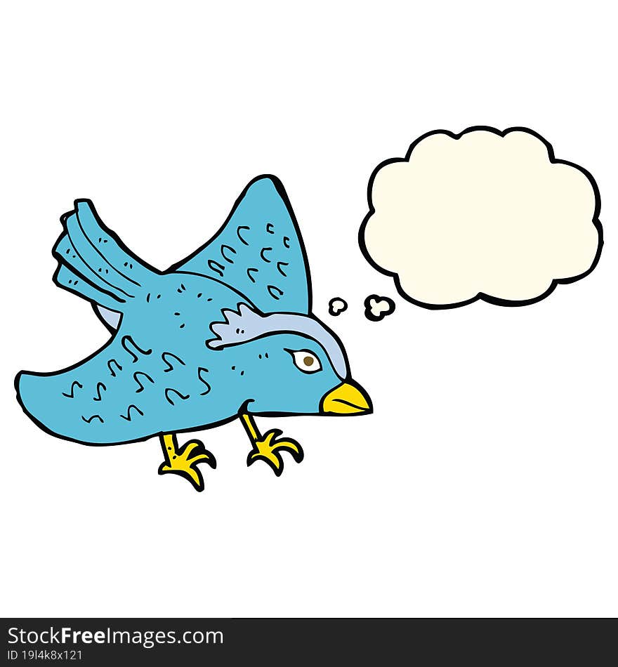 cartoon garden bird with thought bubble