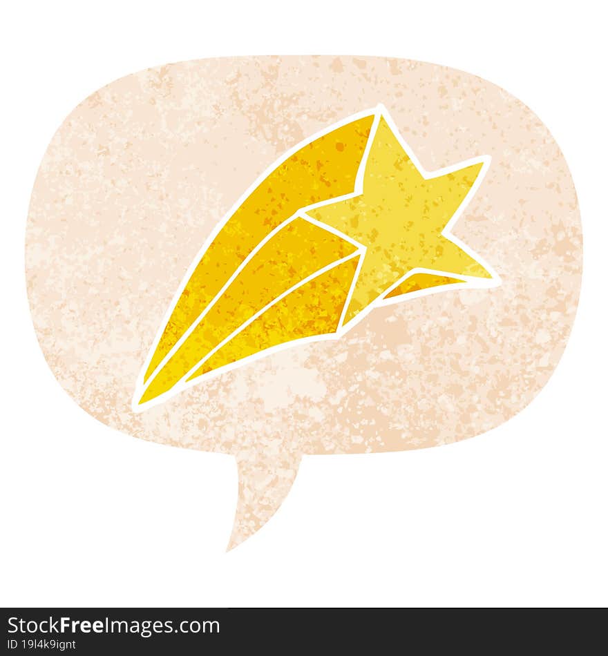 Cartoon Shooting Star And Speech Bubble In Retro Textured Style