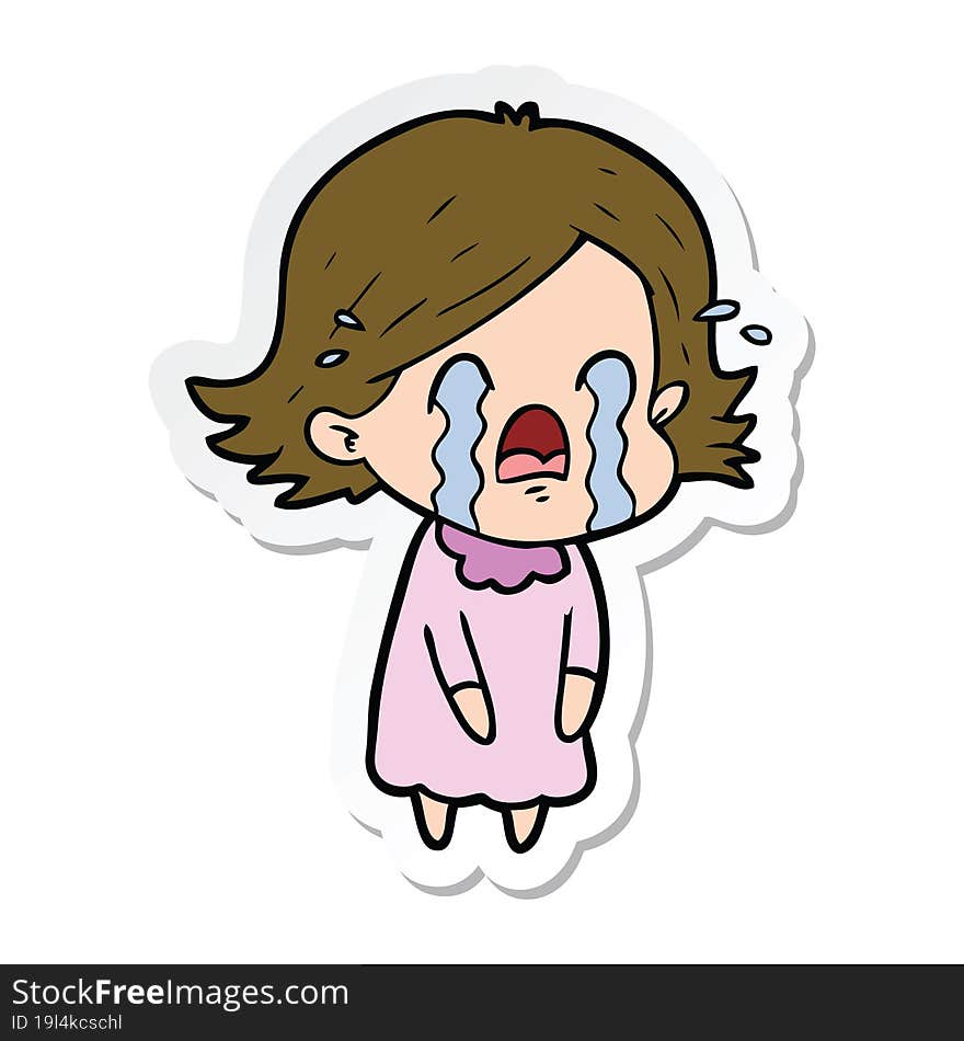 Sticker Of A Cartoon Woman Crying