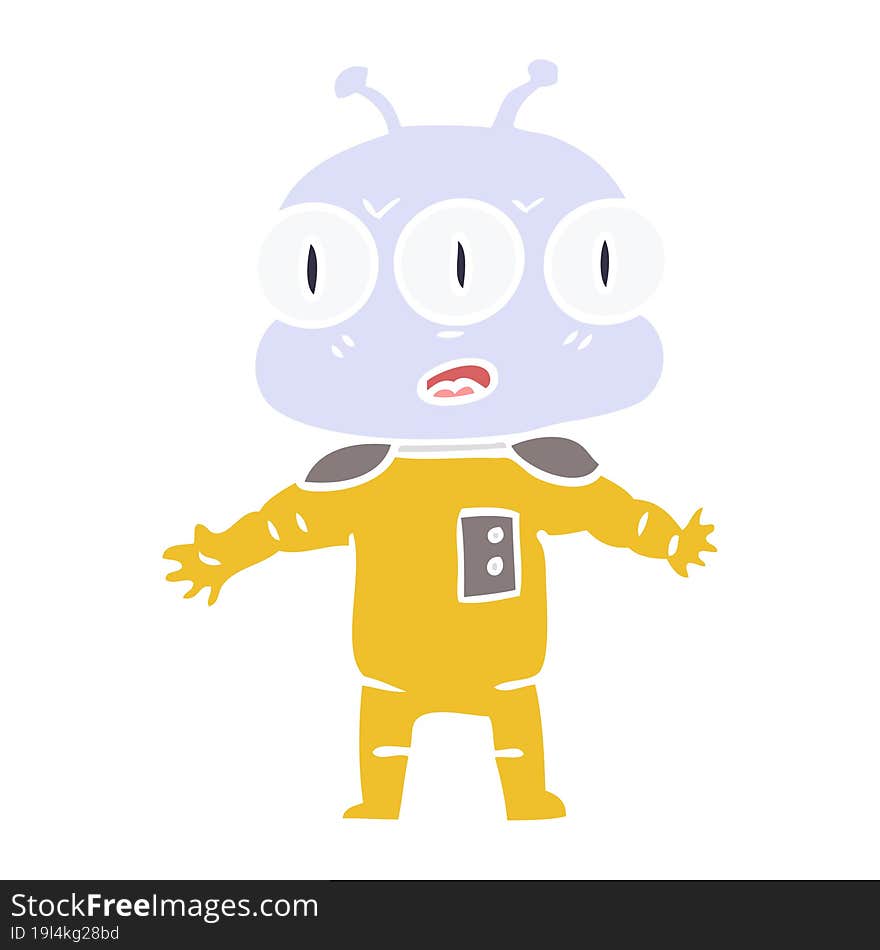 flat color style cartoon three eyed alien