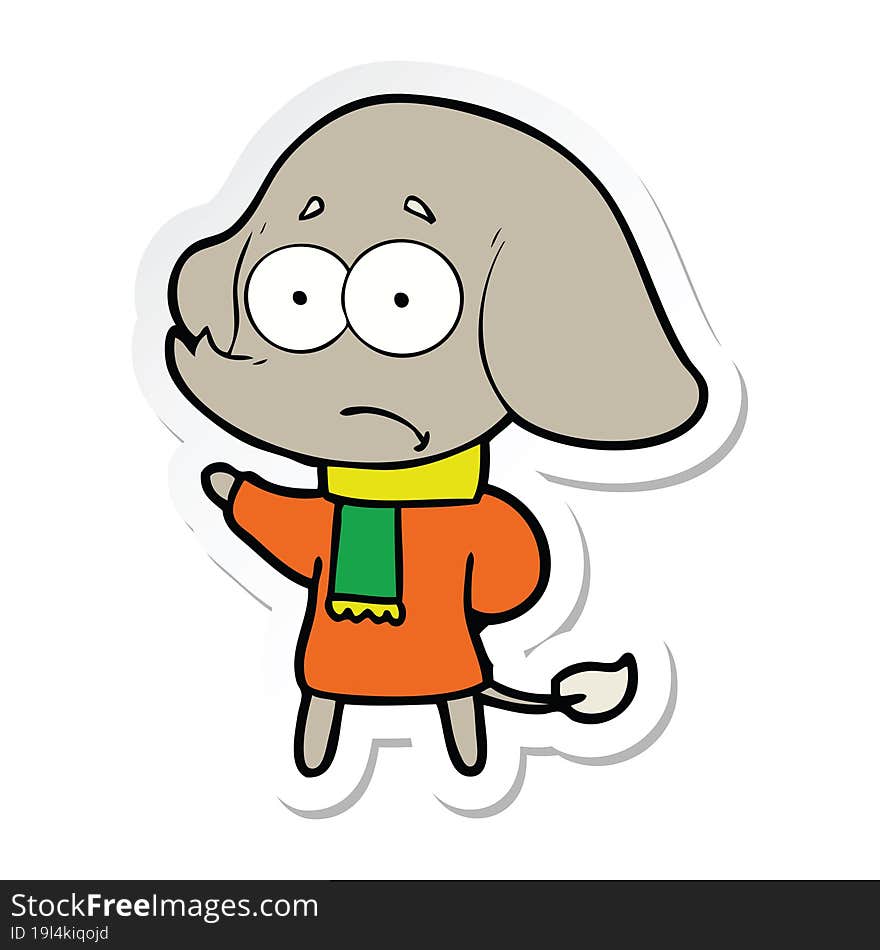 sticker of a cartoon unsure elephant in scarf