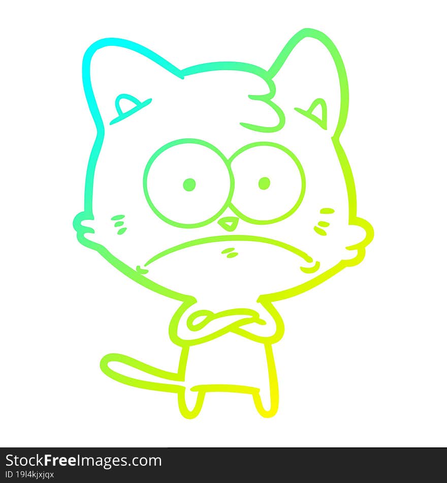 Cold Gradient Line Drawing Cartoon Nervous Cat