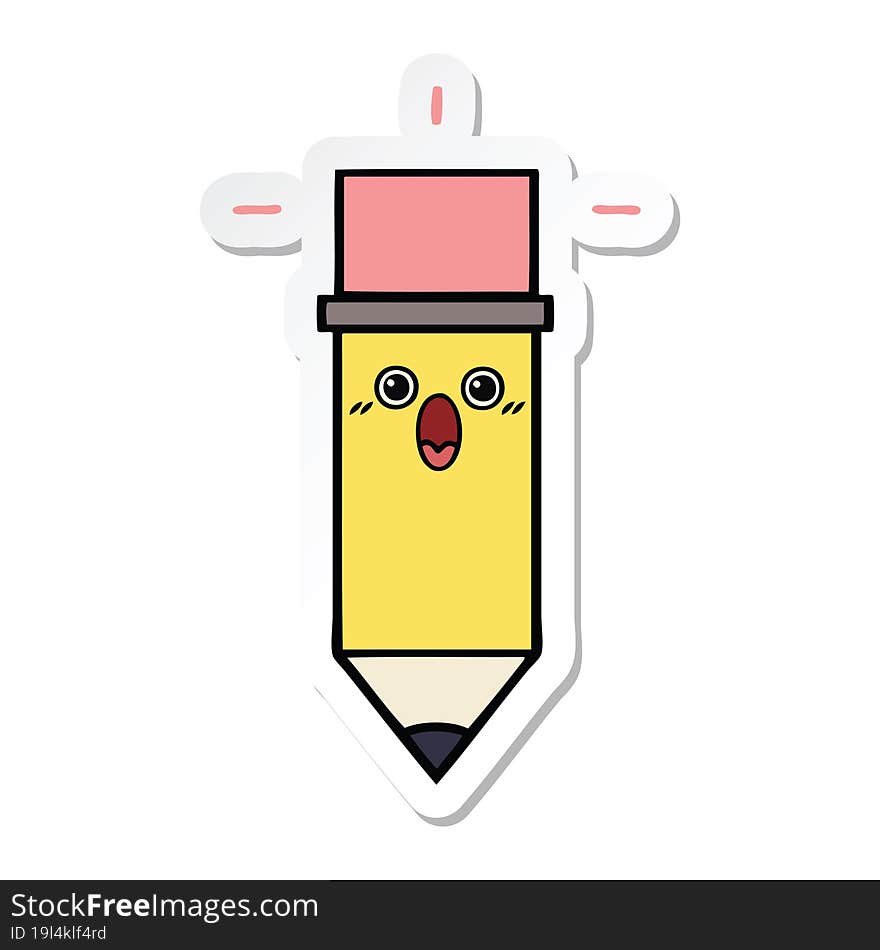 sticker of a cute cartoon pencil