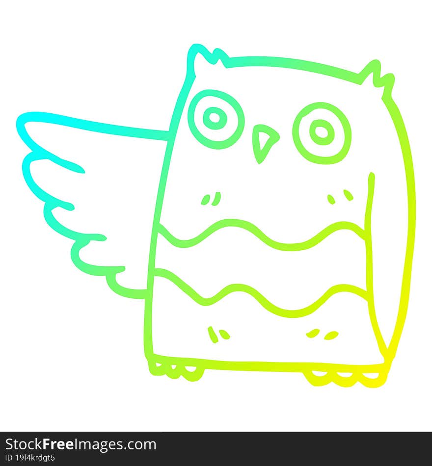 Cold Gradient Line Drawing Cartoon Happy Owl