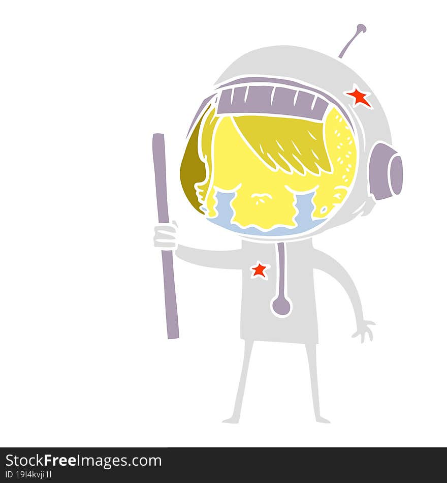 flat color style cartoon crying astronaut girl