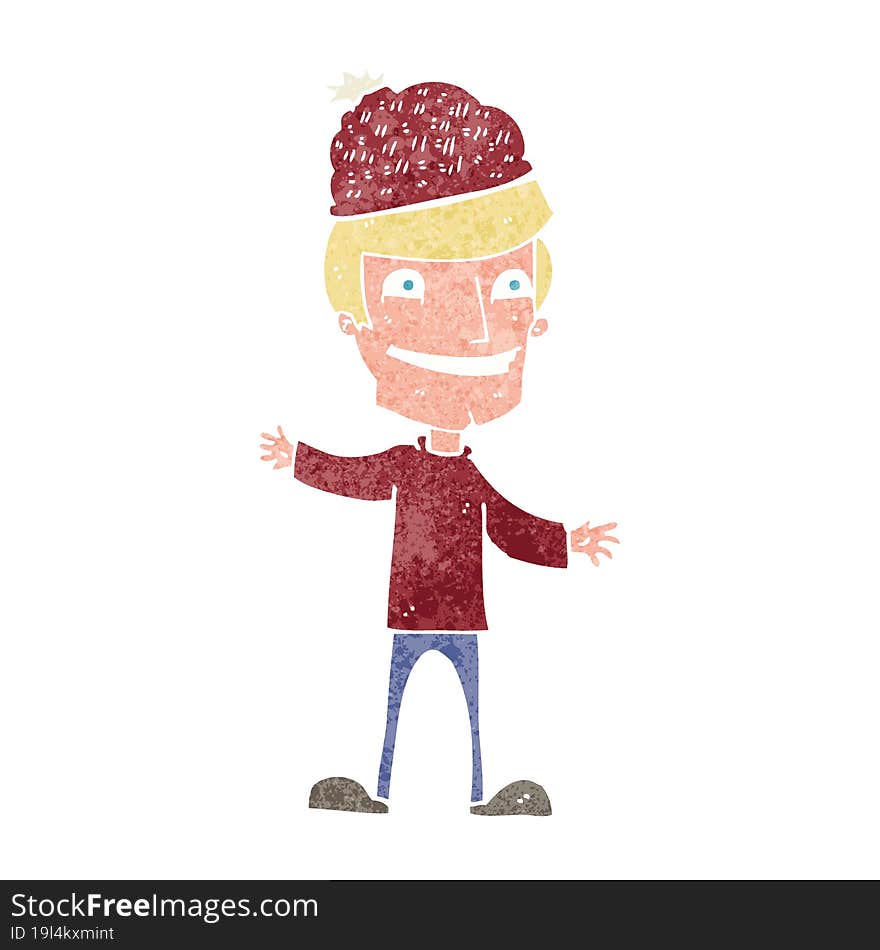 cartoon man wearing winter hat