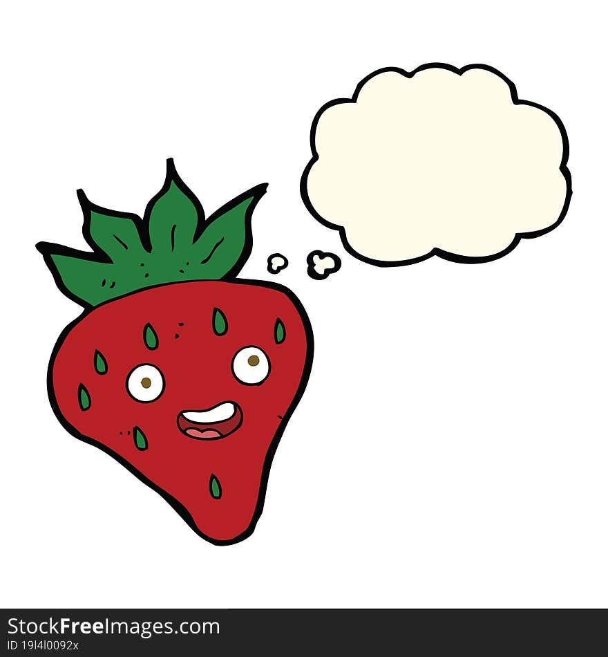 cartoon happy strawberry with thought bubble