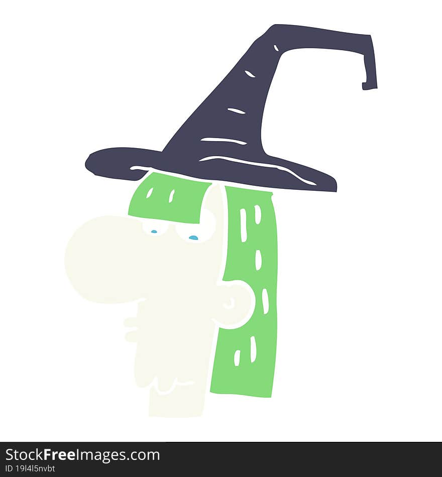 flat color illustration of a cartoon witch head