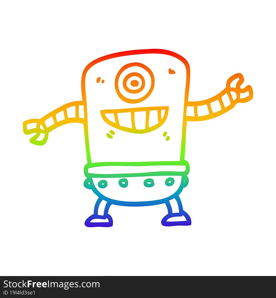 Rainbow Gradient Line Drawing Cartoon Robot