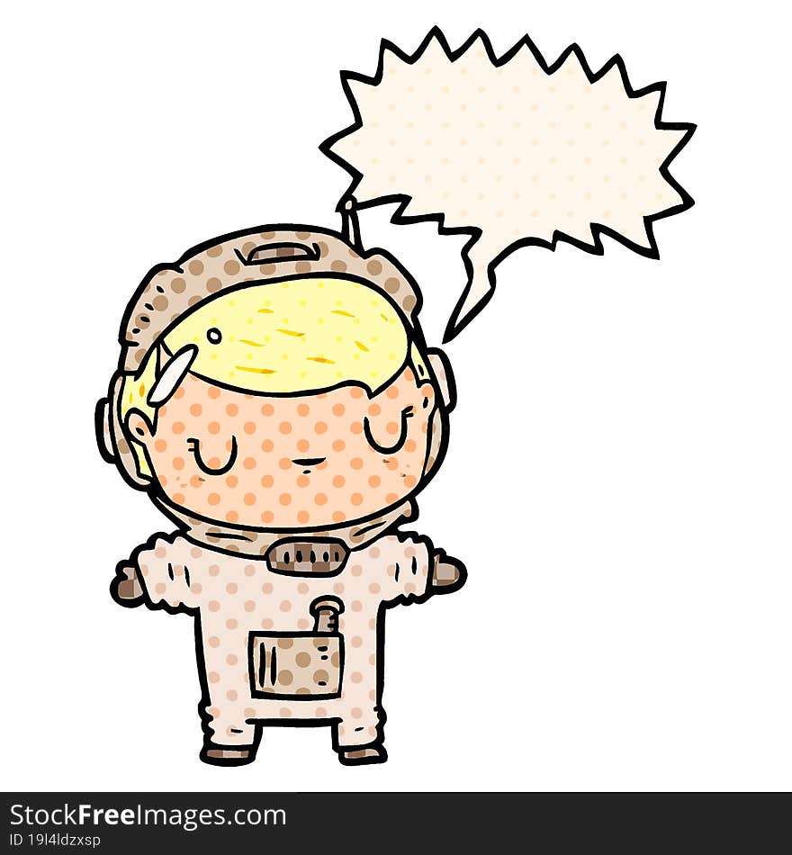 cute cartoon astronaut and speech bubble in comic book style