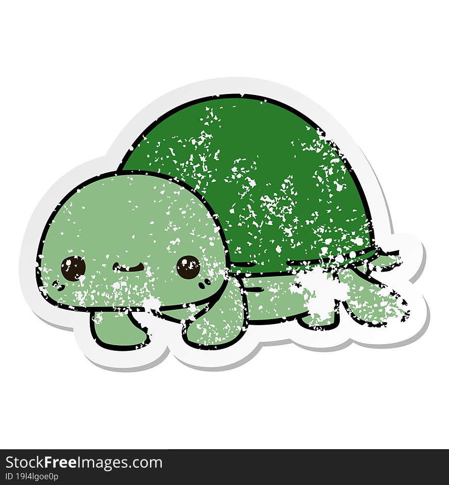 distressed sticker of a quirky hand drawn cartoon turtle