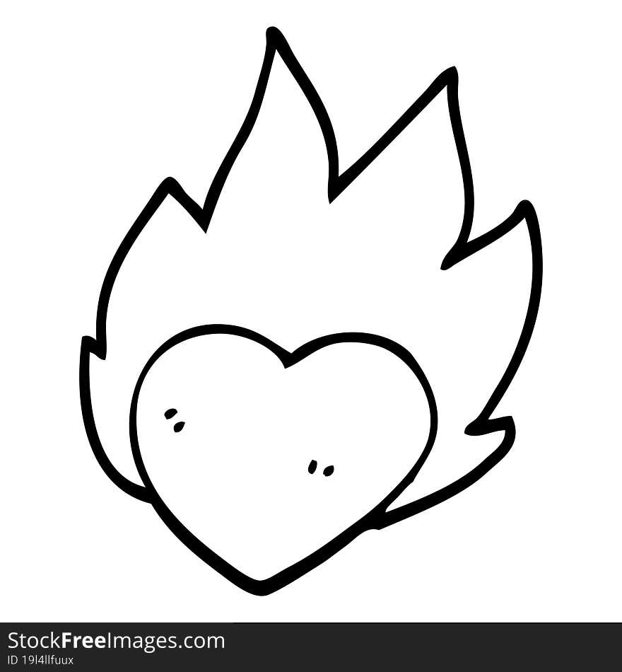 line drawing cartoon flaming heart