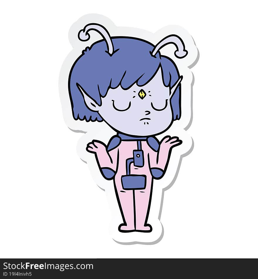 sticker of a cartoon alien girl