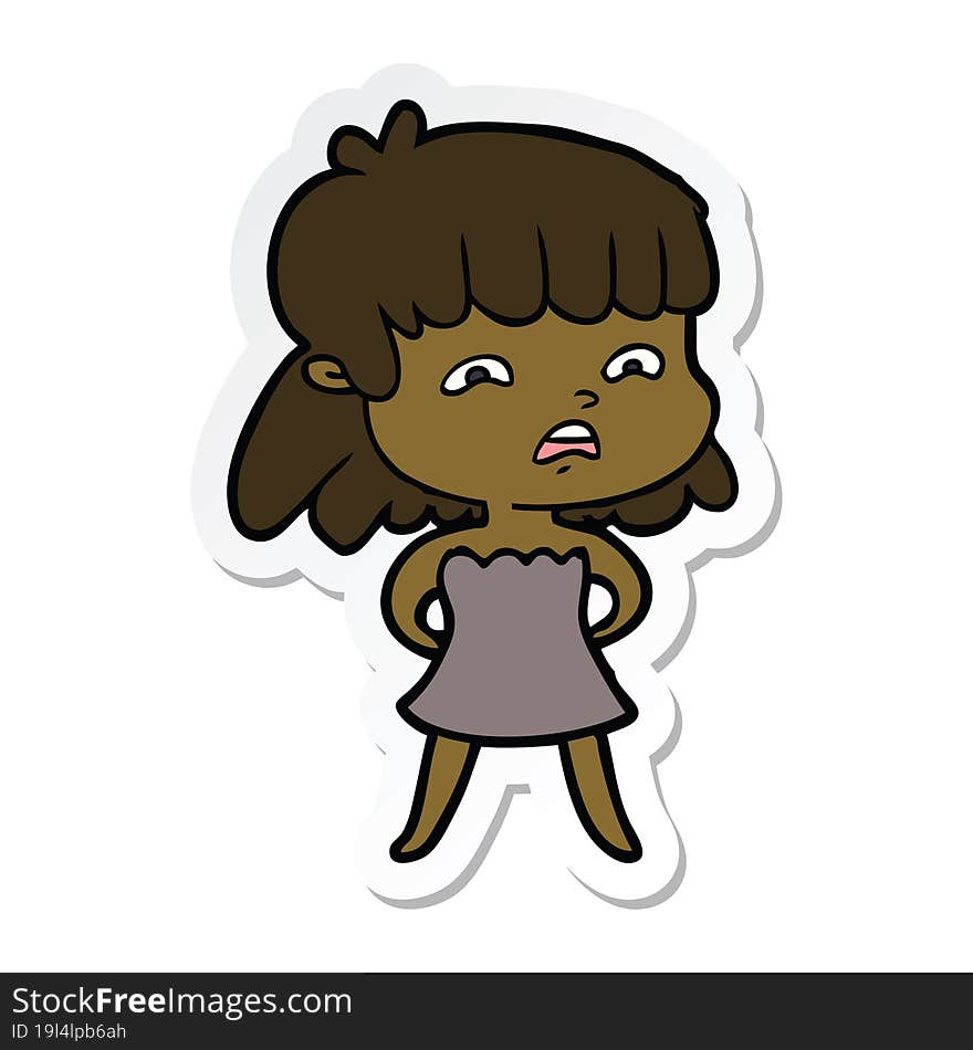 sticker of a cartoon worried woman