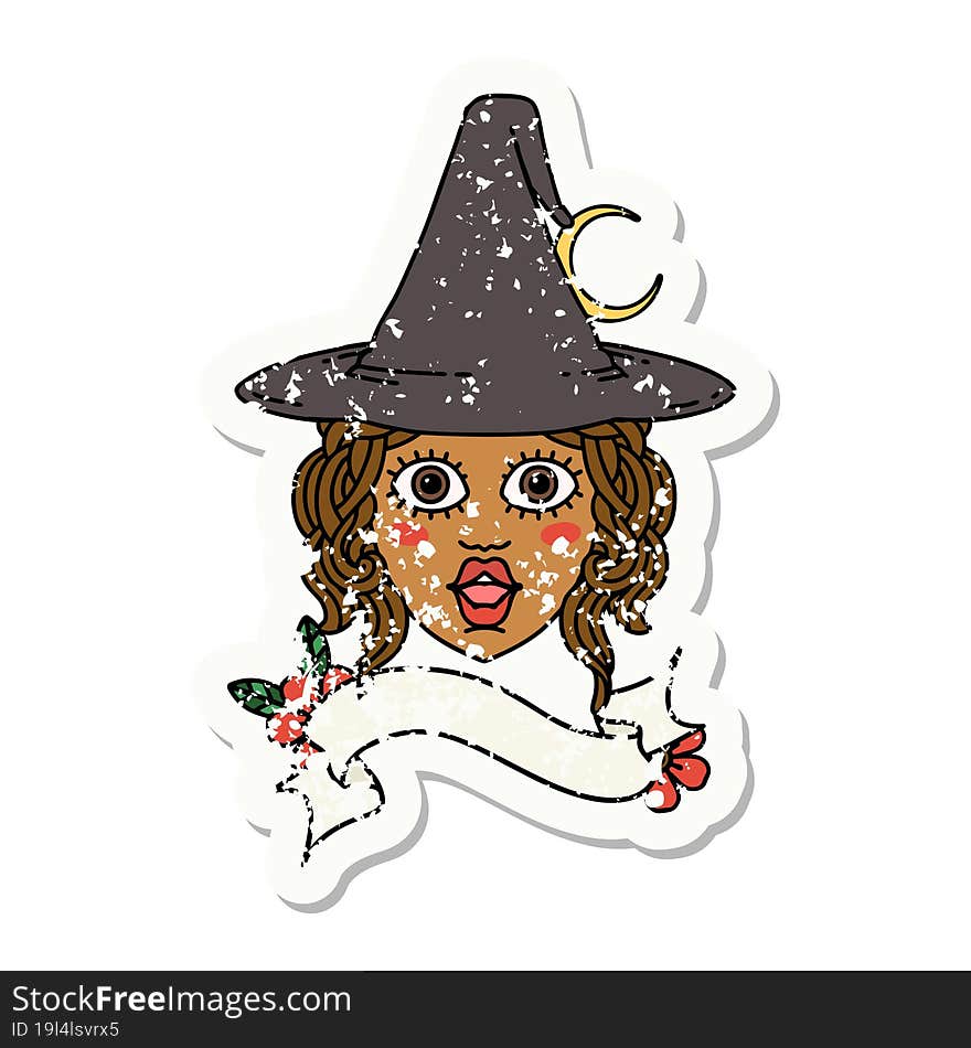 Retro Tattoo Style human witch character face. Retro Tattoo Style human witch character face