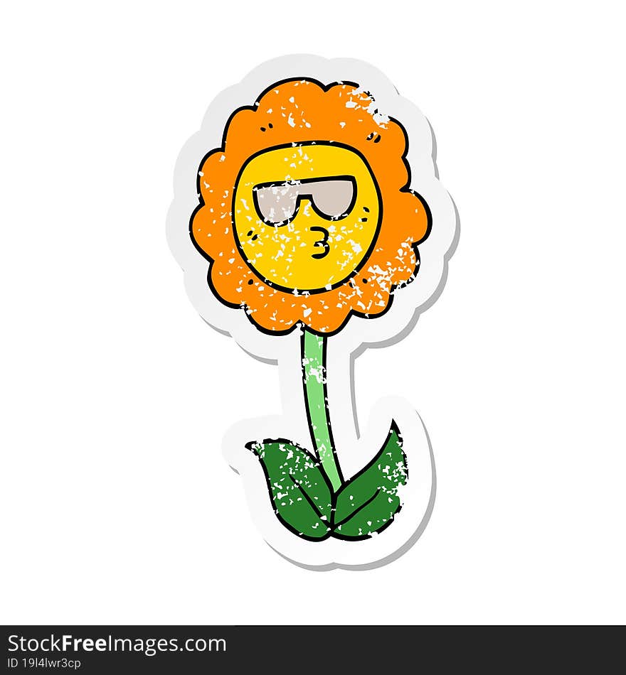 distressed sticker of a cartoon flower