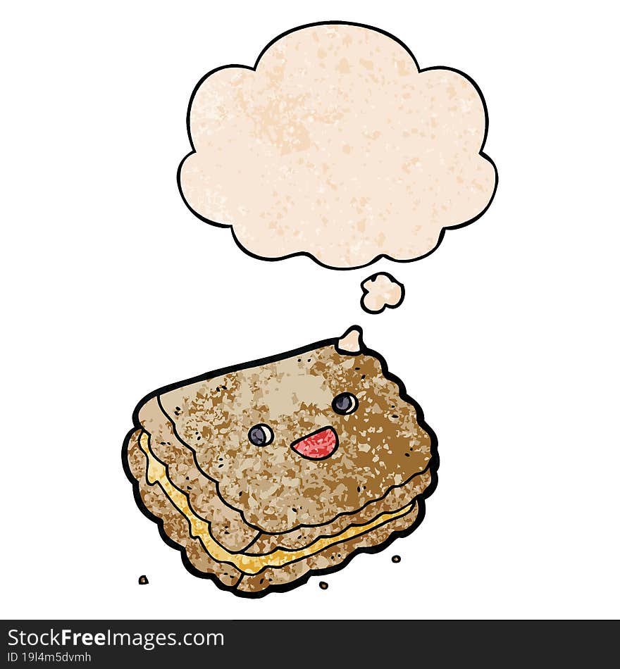 cartoon biscuit and thought bubble in grunge texture pattern style