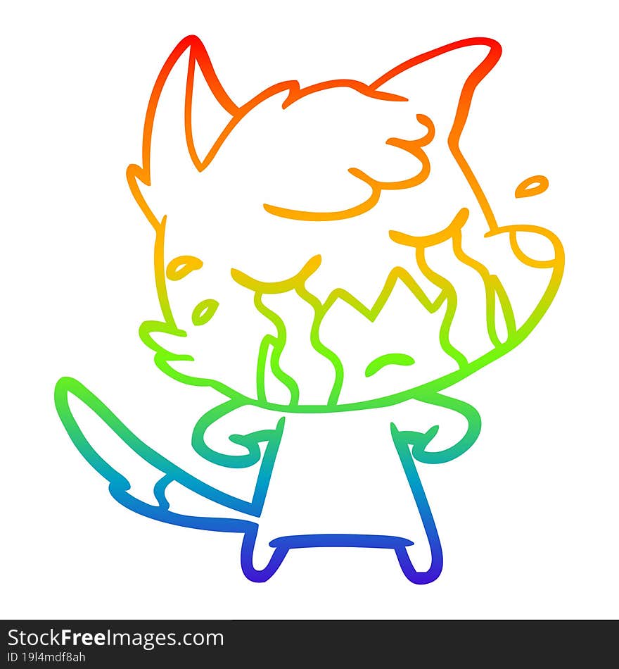 rainbow gradient line drawing crying fox cartoon