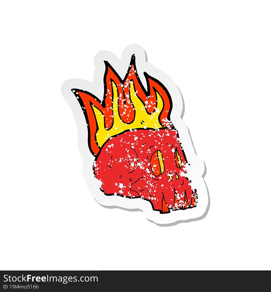 Retro Distressed Sticker Of A Cartoon Flaming Skull