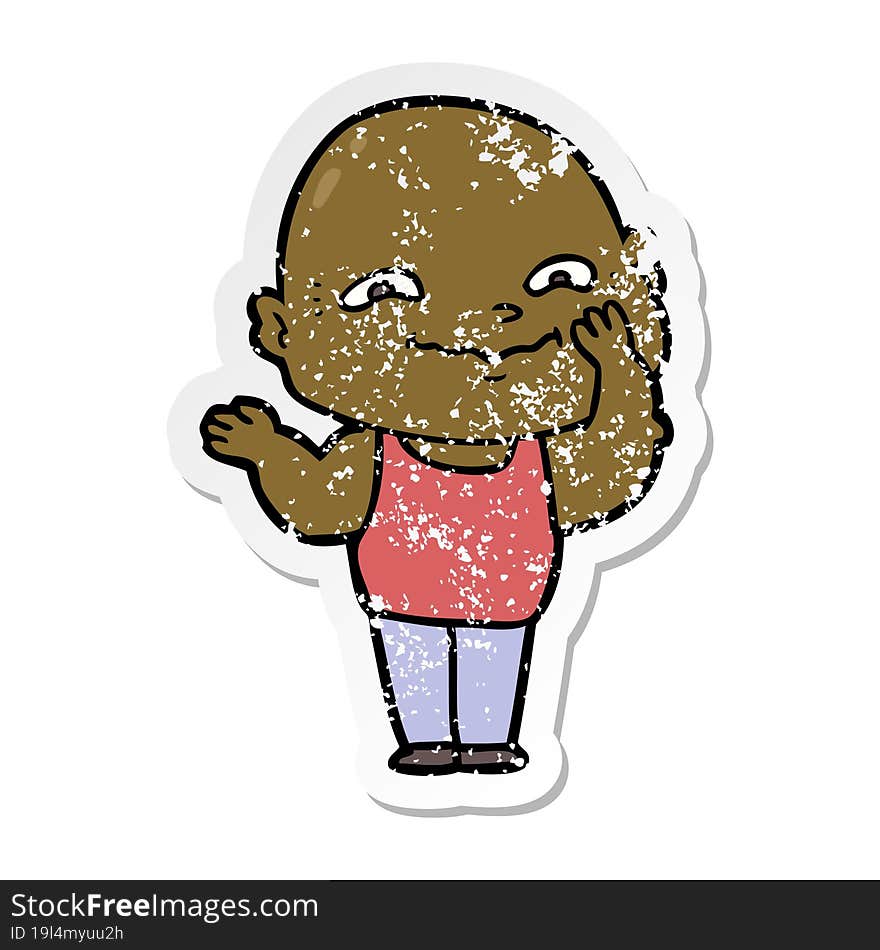 distressed sticker of a cartoon creepy guy