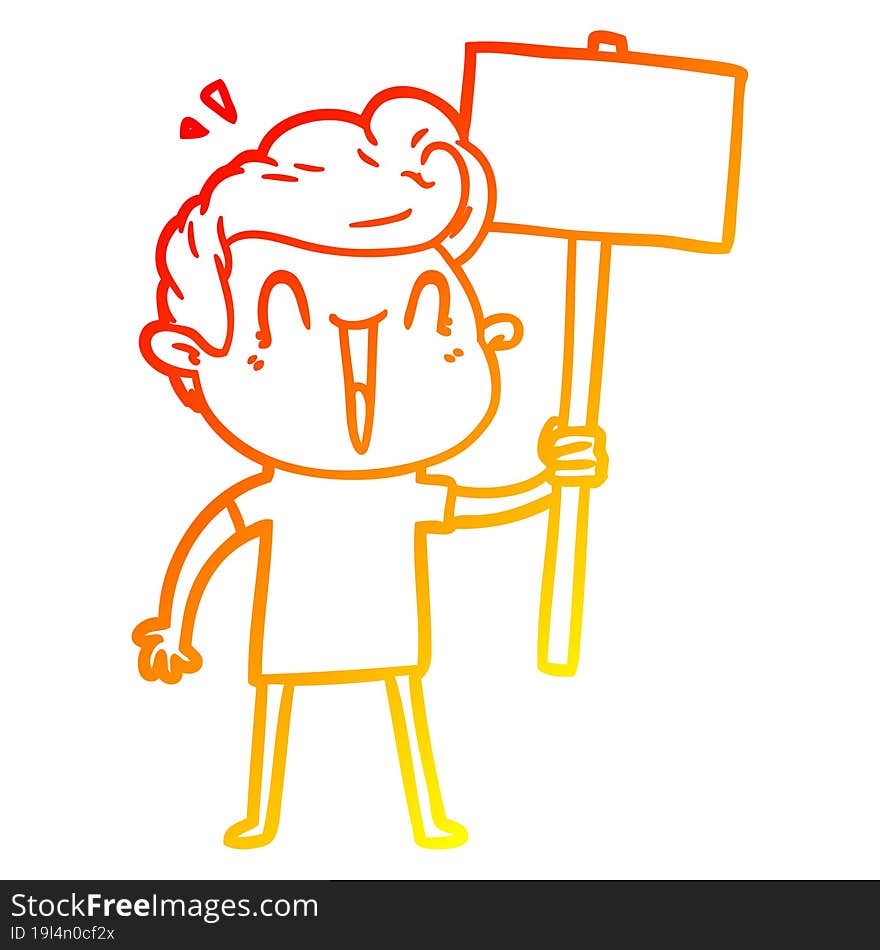 warm gradient line drawing of a cartoon excited man