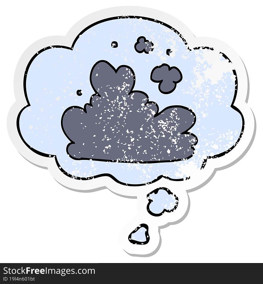 Cartoon Cloud And Thought Bubble As A Distressed Worn Sticker