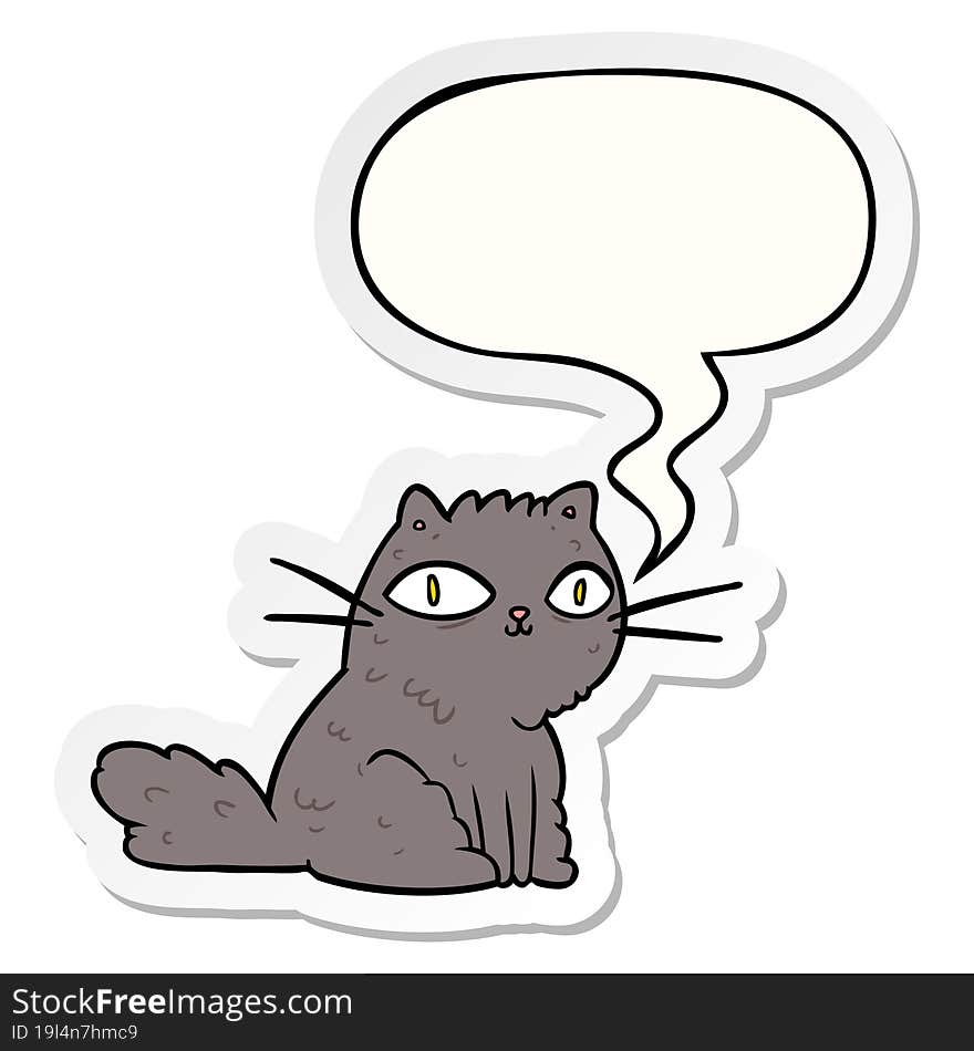 cartoon cat looking right at you with speech bubble sticker