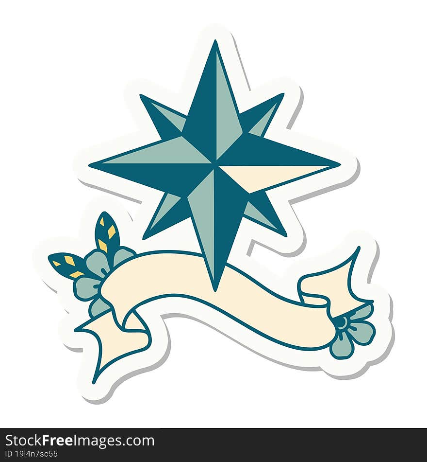 tattoo sticker with banner of a star