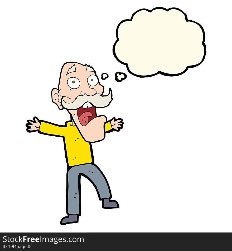 cartoon shocked old man with thought bubble