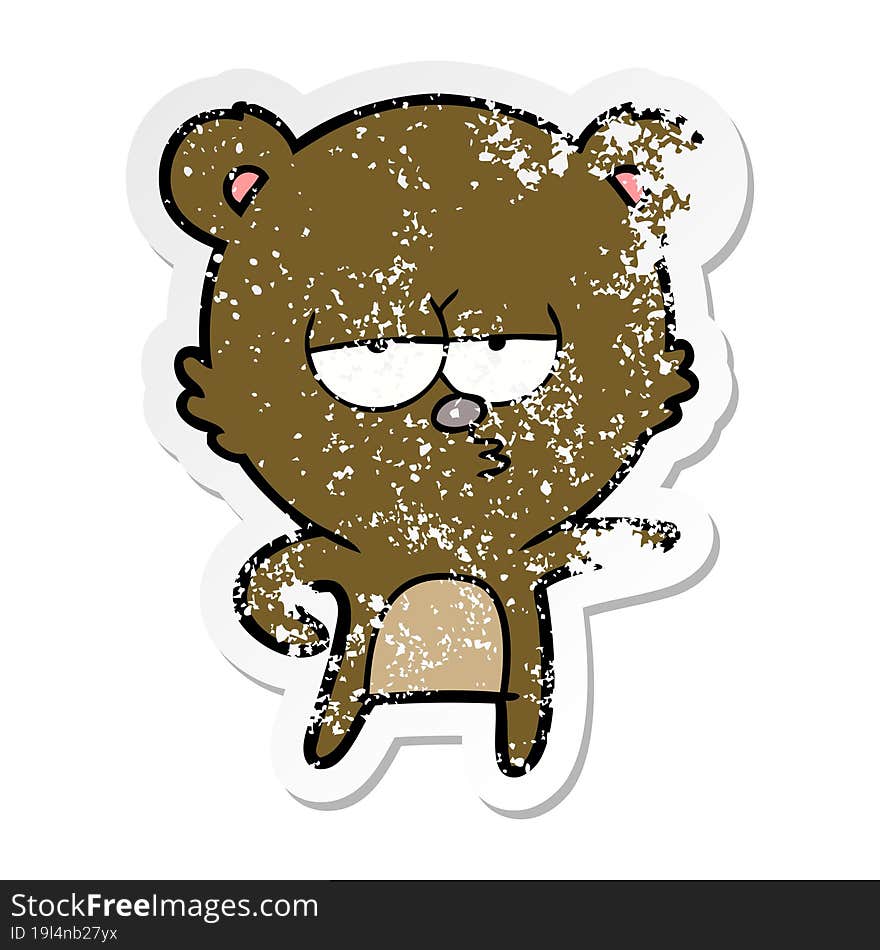 Distressed Sticker Of A Bored Bear Cartoon