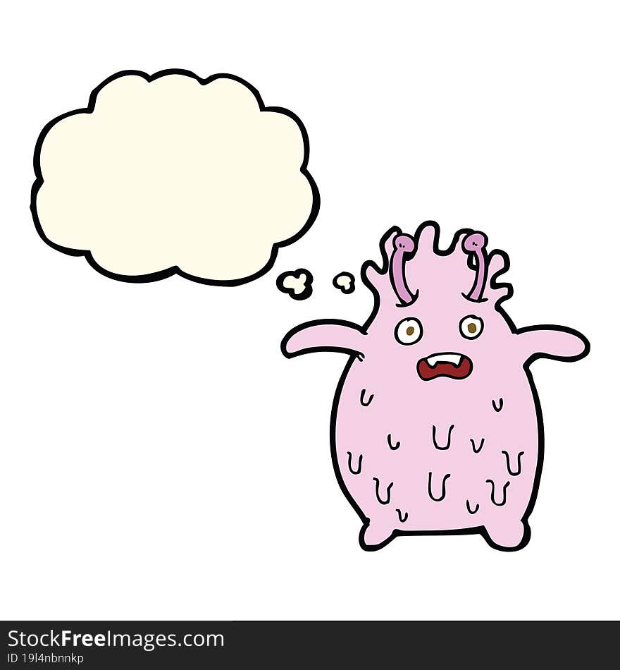 cartoon funny slime monster with thought bubble