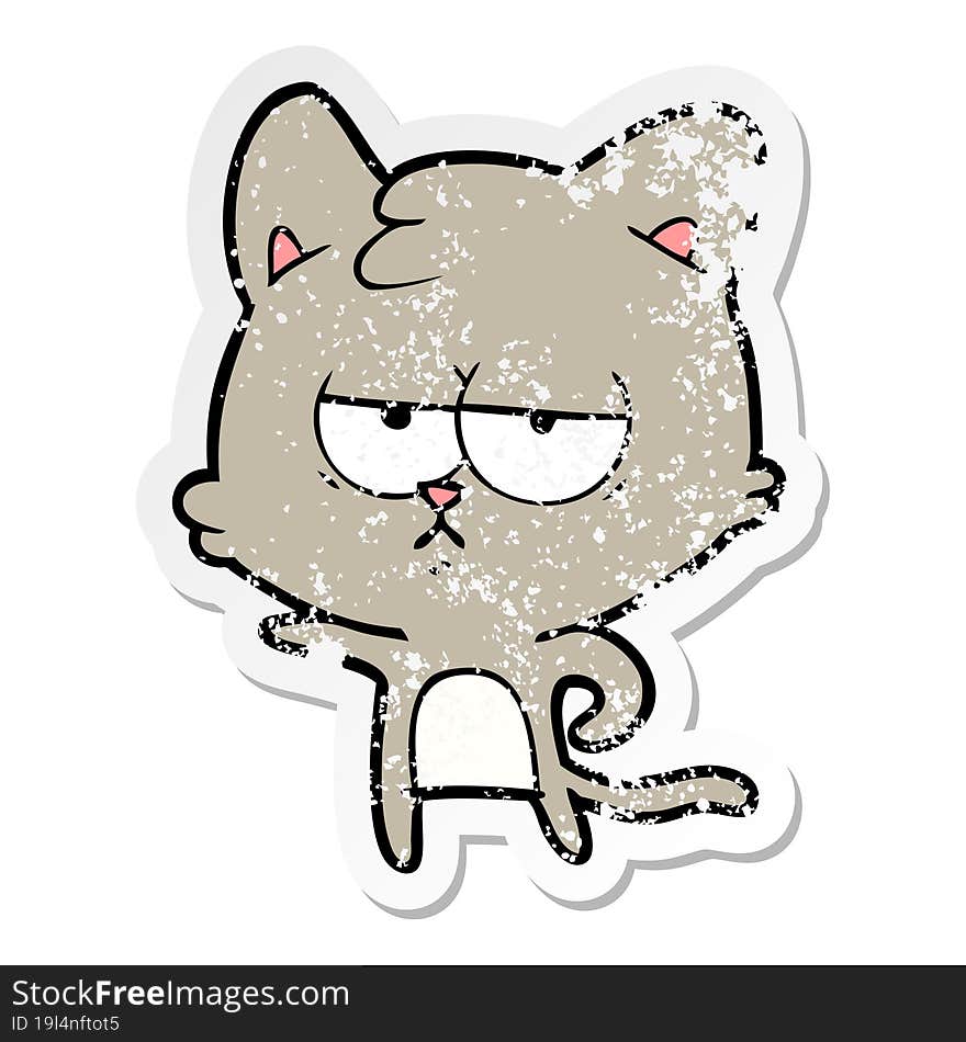 Distressed Sticker Of A Bored Cartoon Cat