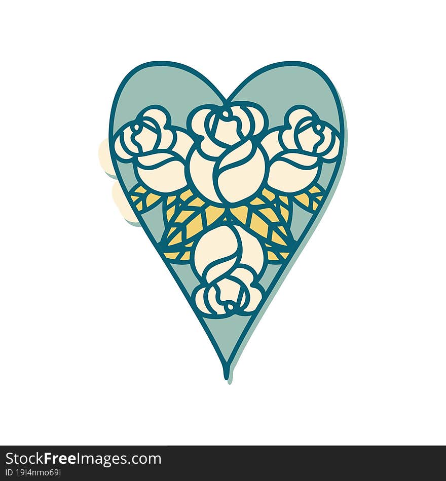 Tattoo Style Sticker Of A Heart And Flowers