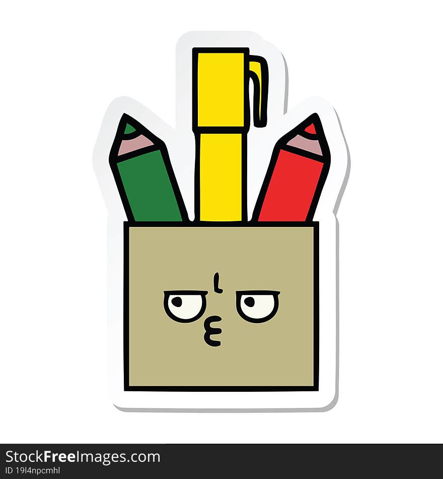 Sticker Of A Cute Cartoon Pencil Pot