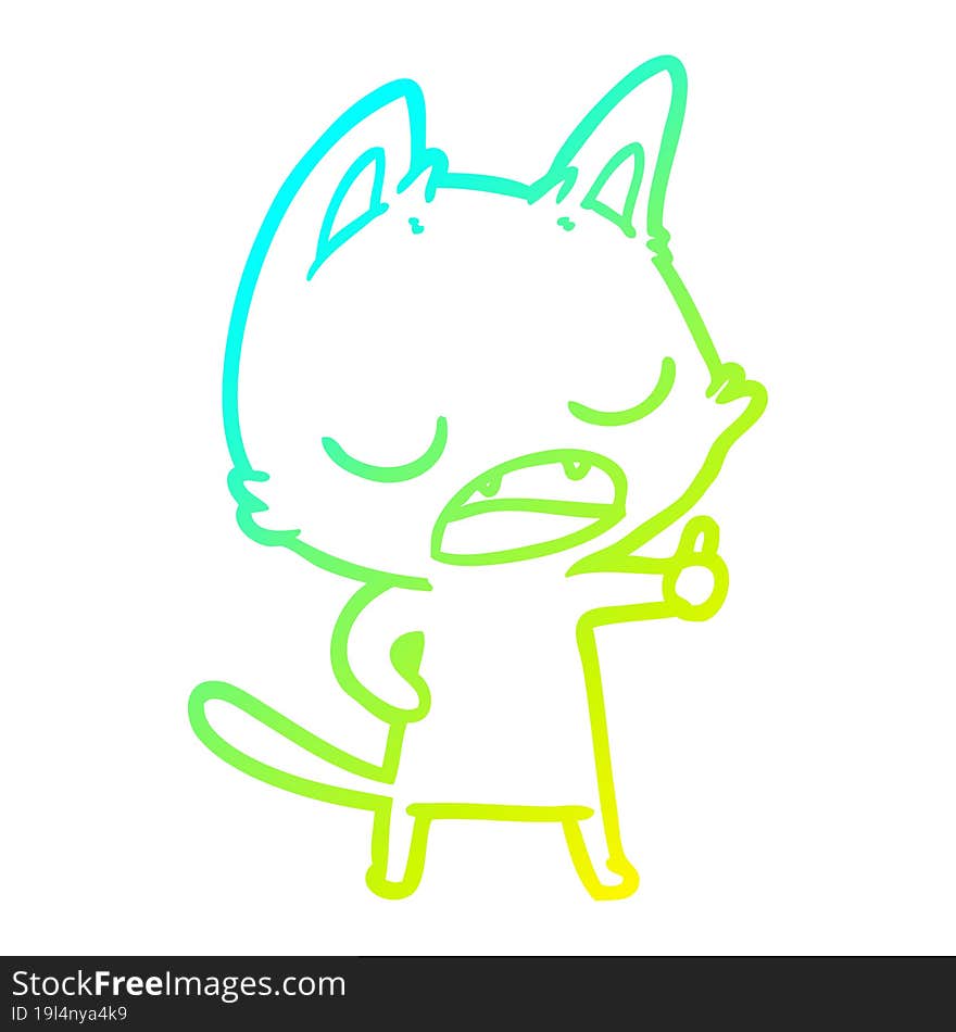 cold gradient line drawing of a talking cat cartoon