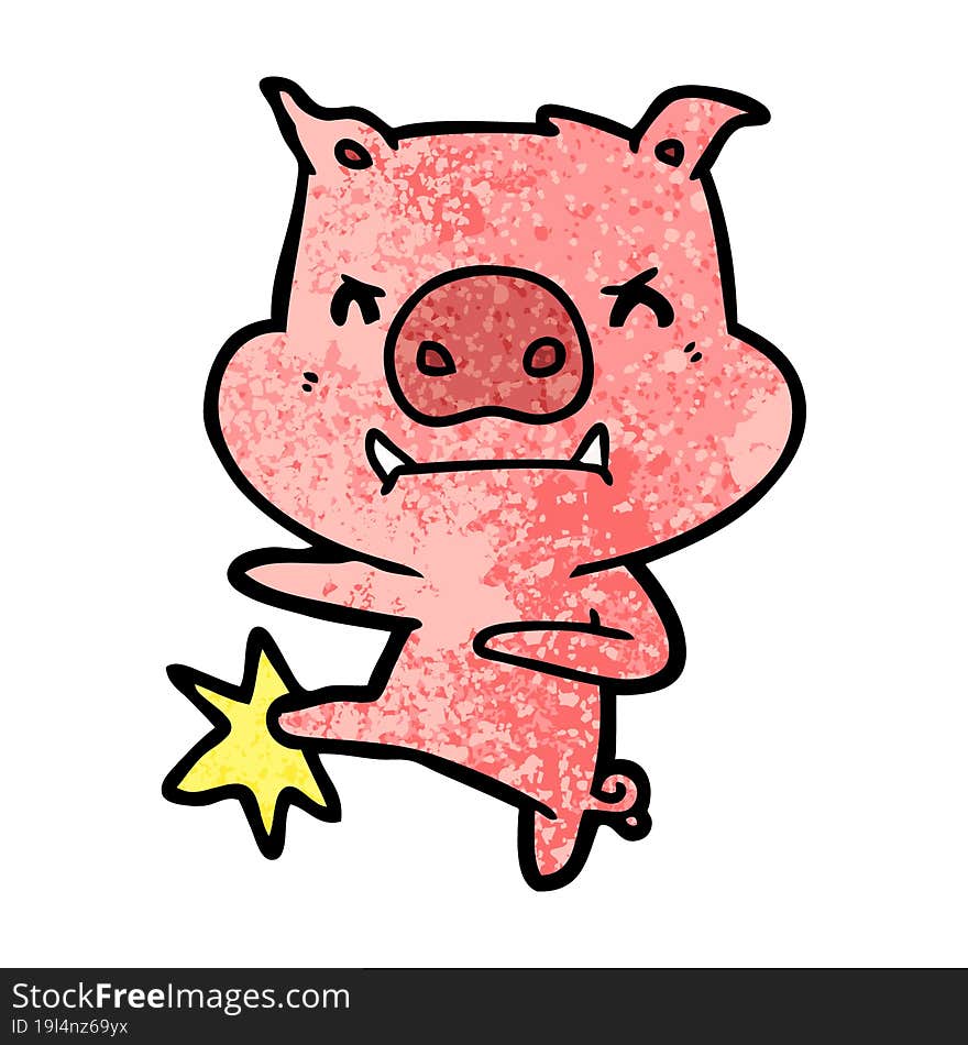 angry cartoon pig karate kicking. angry cartoon pig karate kicking