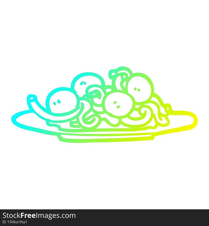 cold gradient line drawing cartoon spaghetti and meatballs