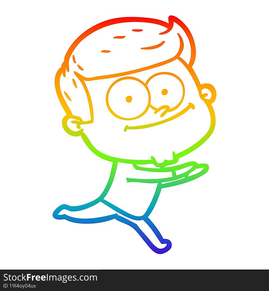 rainbow gradient line drawing of a cartoon happy man