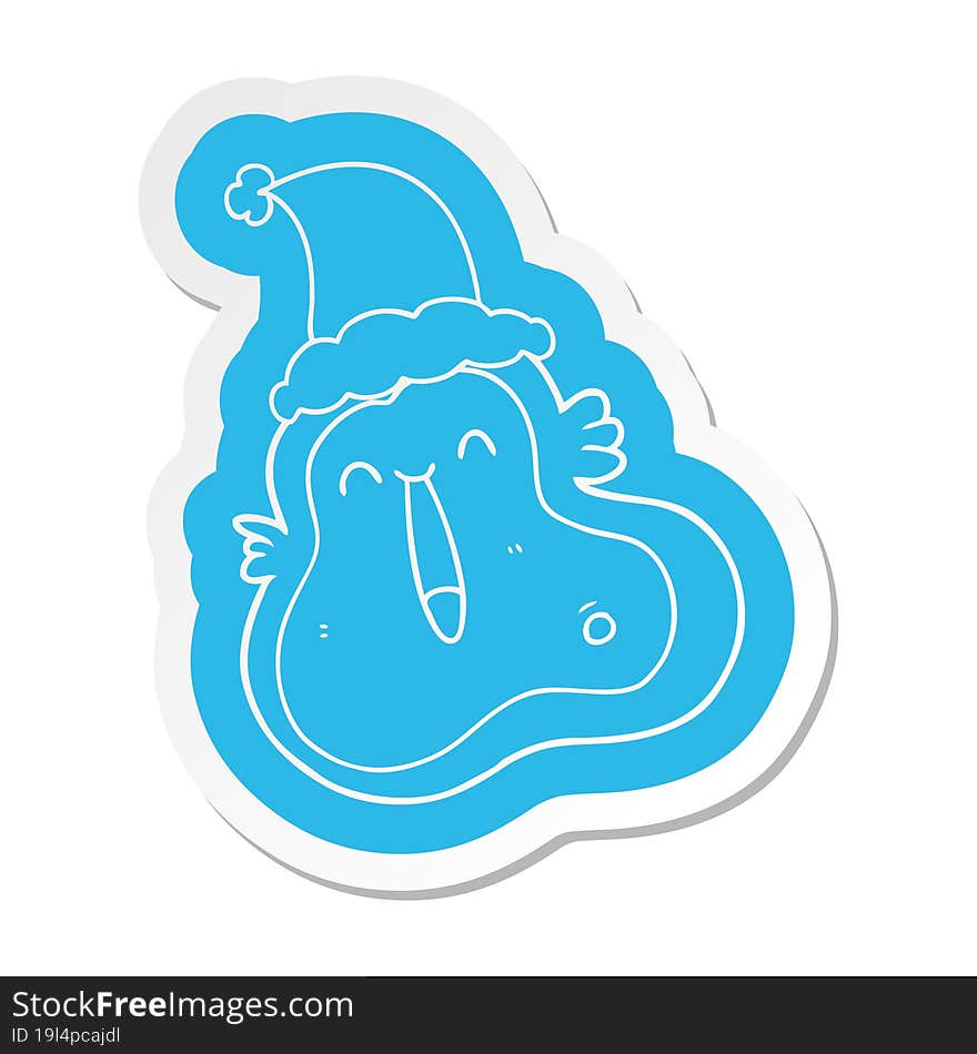 cartoon  sticker of a germ wearing santa hat