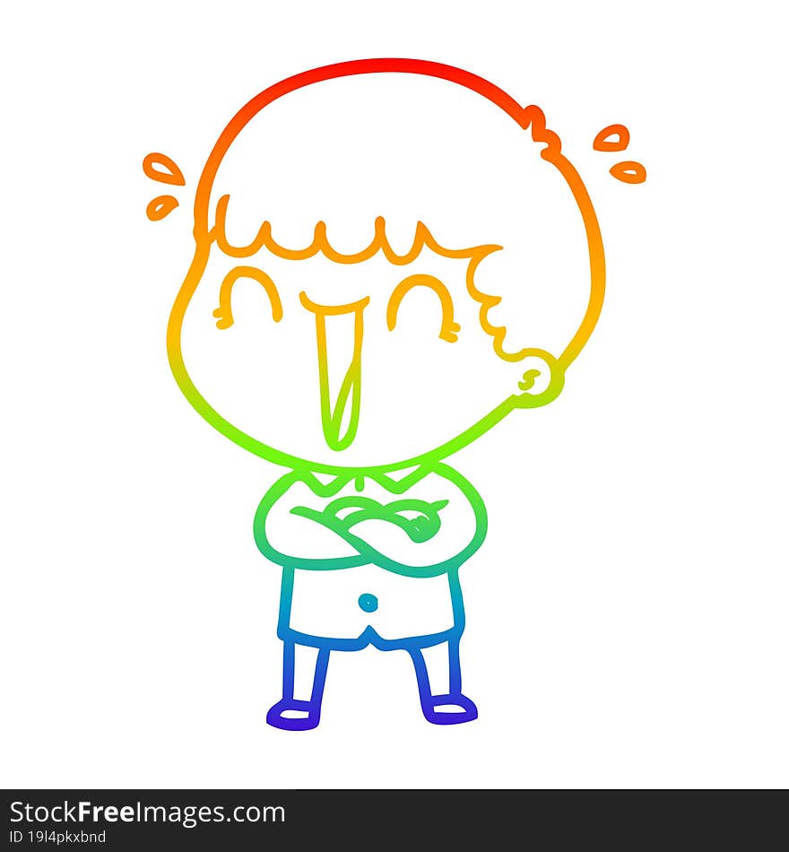 Rainbow Gradient Line Drawing Laughing Cartoon Man