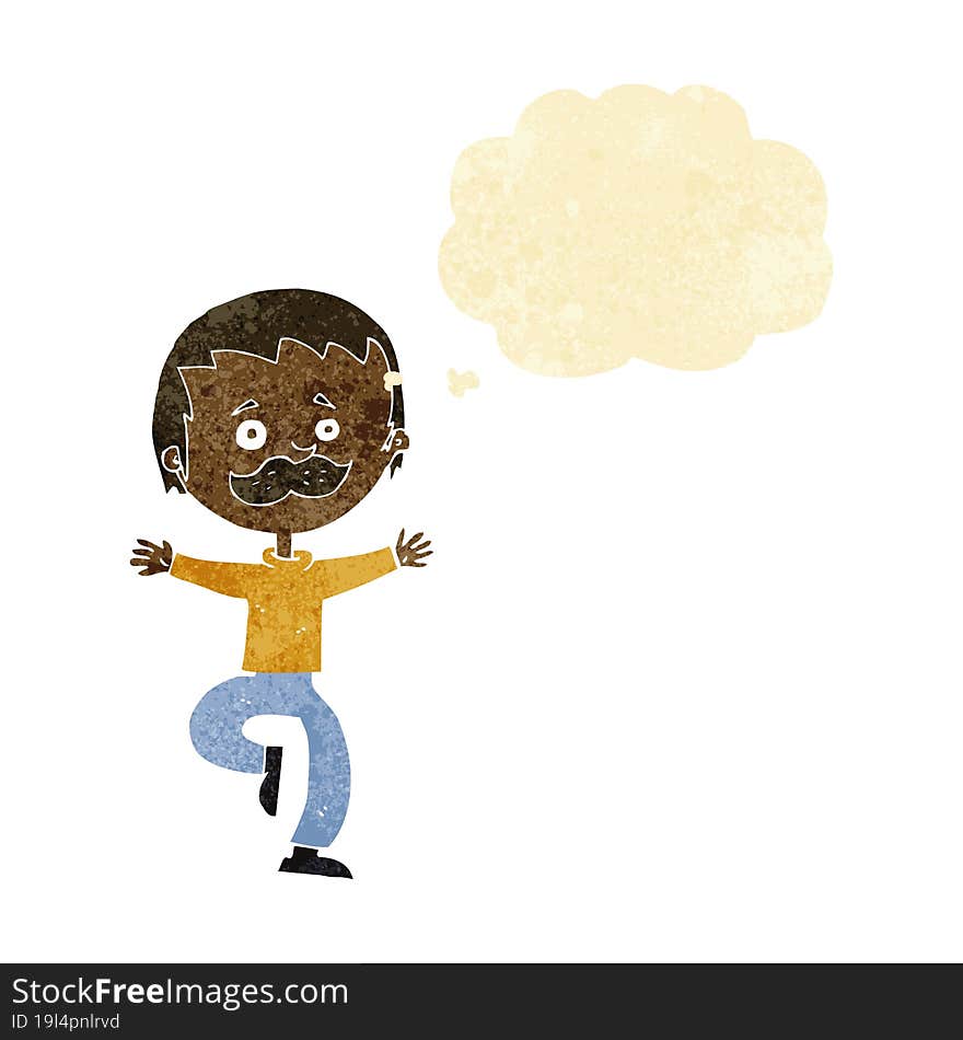 Cartoon Dancing Man With Mustache With Thought Bubble