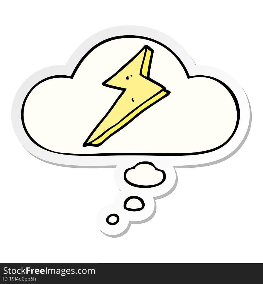 cartoon lightning and thought bubble as a printed sticker