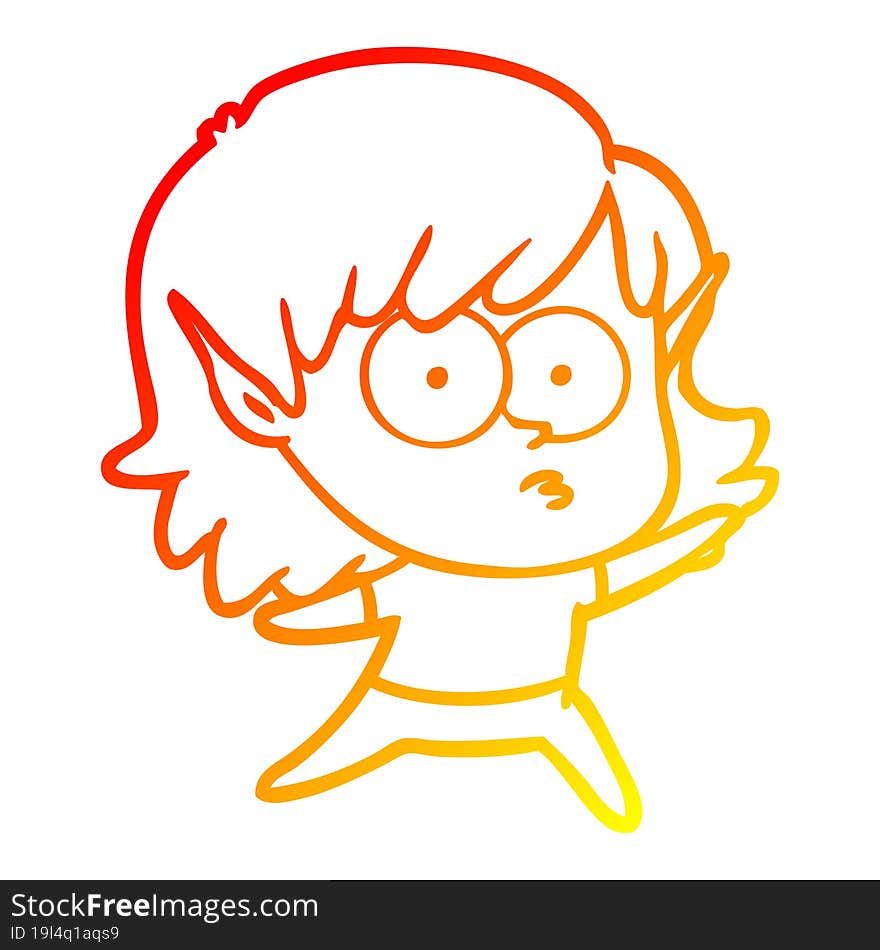 warm gradient line drawing cartoon elf girl staring