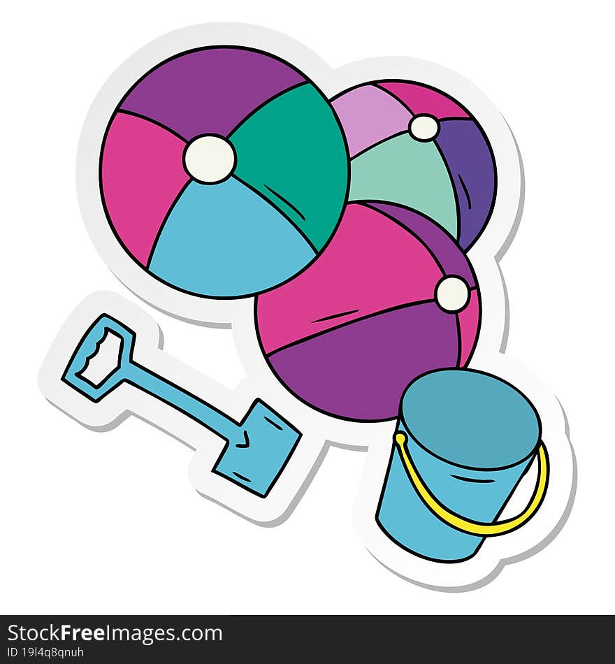 sticker cartoon doodle beach balls with a bucket and spade