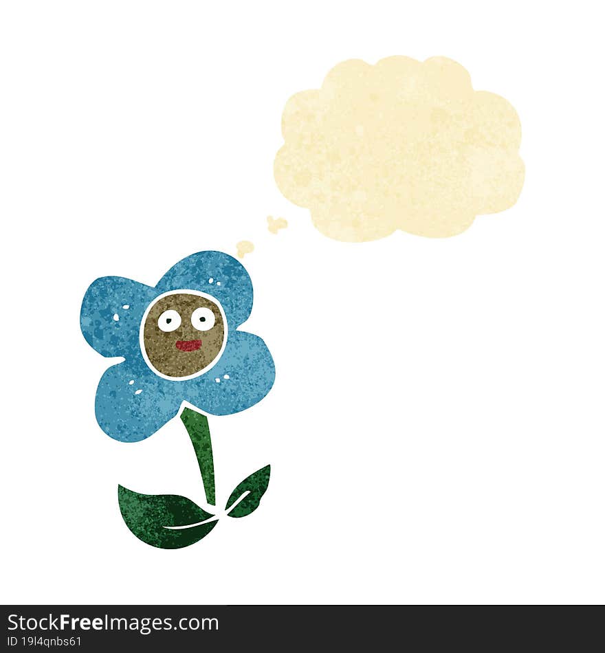 cartoon flower with face with thought bubble