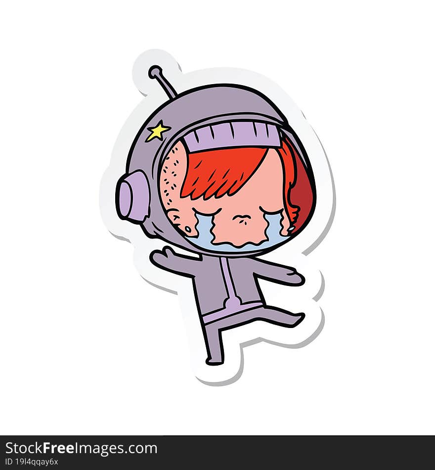 sticker of a cartoon crying astronaut girl